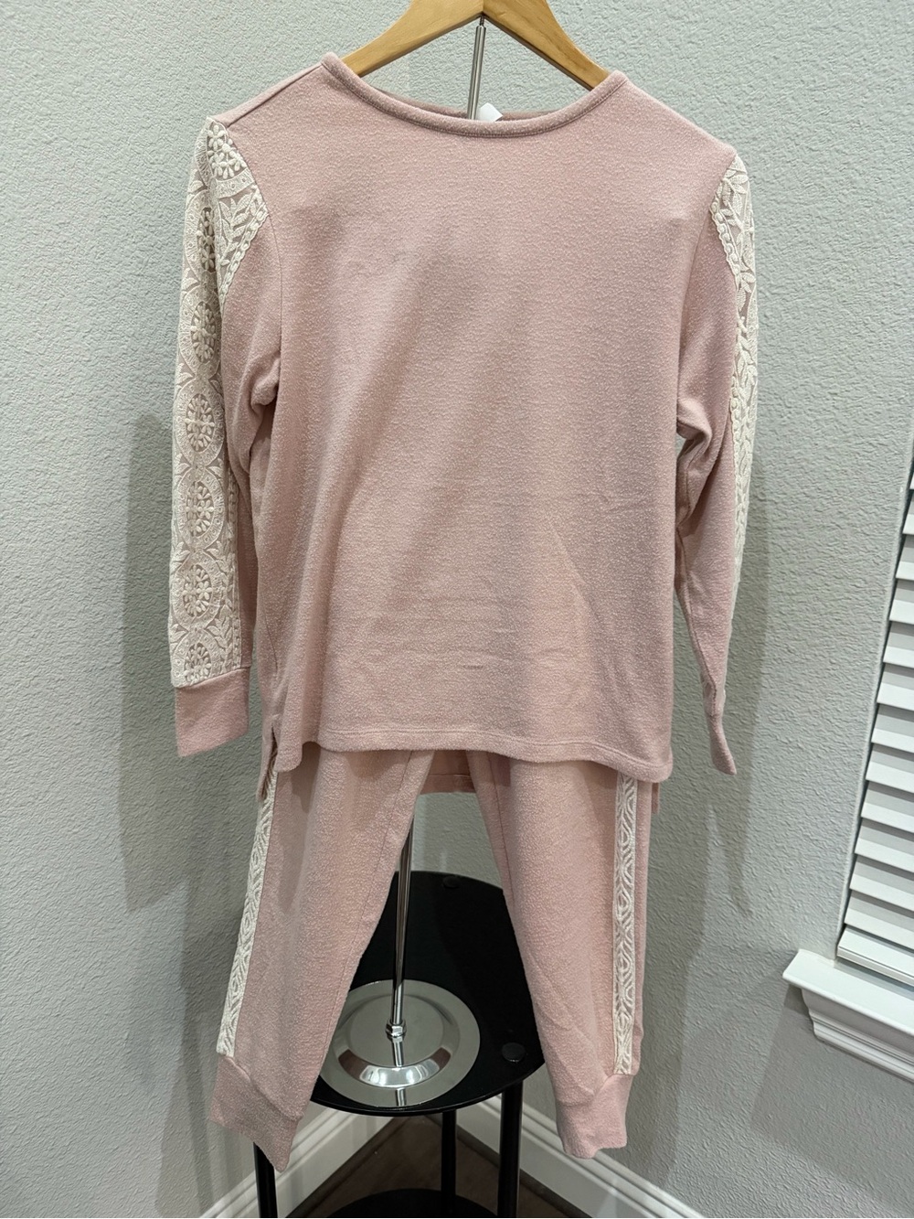 Flora Nikrooz Blush Pink Lounge Set with Cream Lace Trim